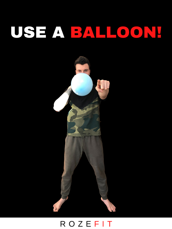 A picture of Jakob Roze blowing up a balloon and text that reads "Use a balloon"
