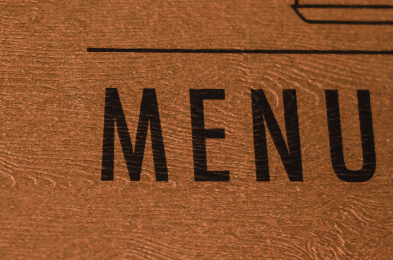 A picture of a menu displaying the words 'menu' in giant text to emphasize the focus of the section 'model diet menu'