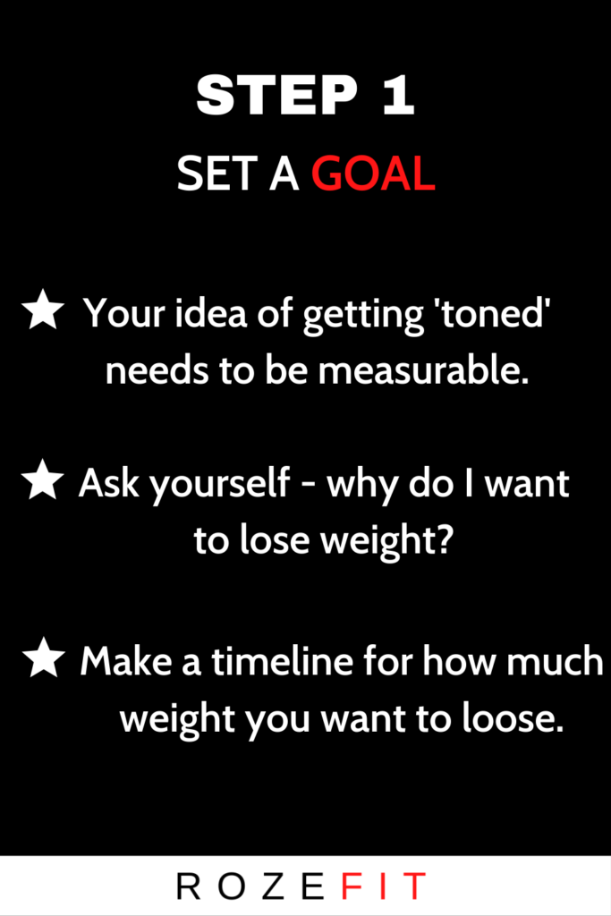 Large text that reads 'set a goal' with three points about setting a goal for a lean physique