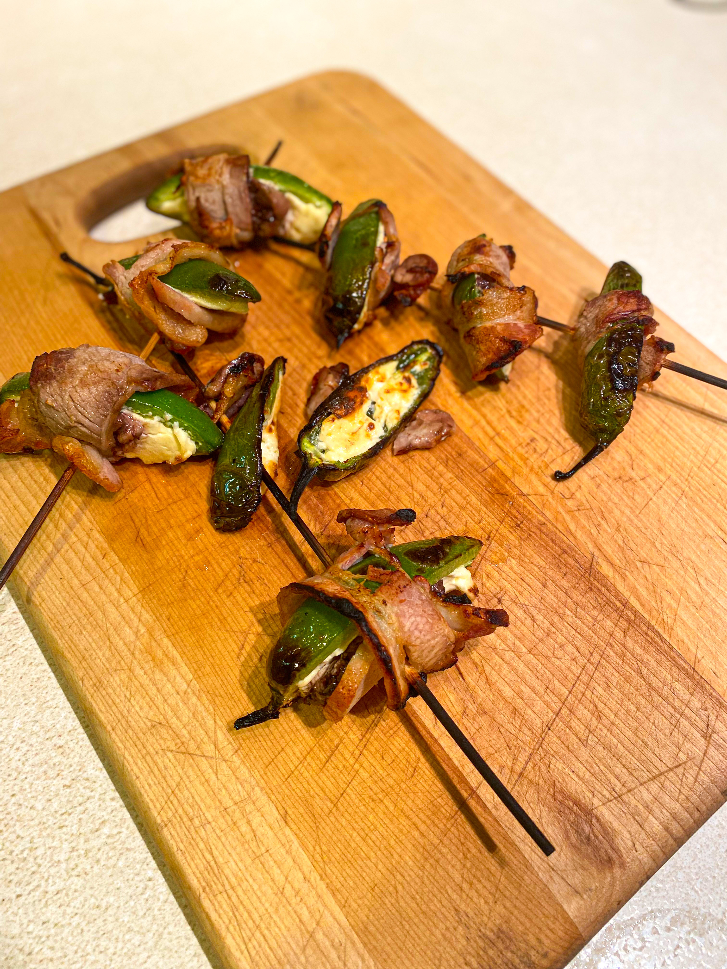 Dove Jalapeno Poppers on a skewer 