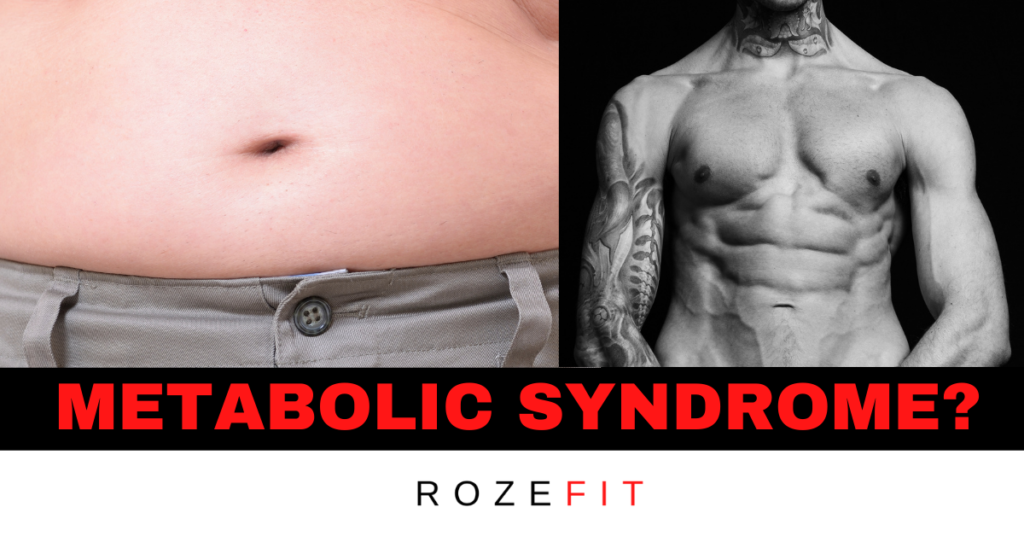 text that reads "metabolic syndrome" and a picture of an obese stomach compared to a lean stomach