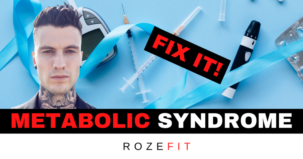 Text that reads "metabolic syndrome" and "fix it!" and a picture of blood sugar medical devices