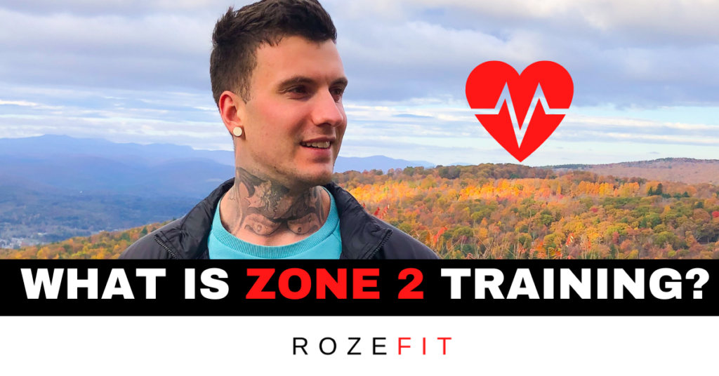 A picture of Jakob Roze looking at a graphic of a heart and text below that reads "what is zone 2 training?"