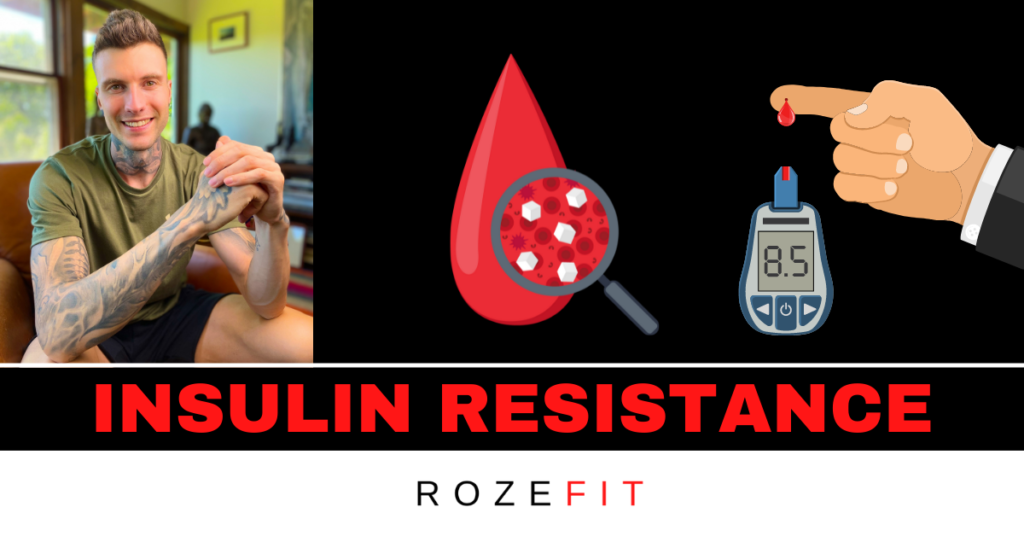 A picture of Jakob Roze and a blood droplet and text that reads "insulin resistance"