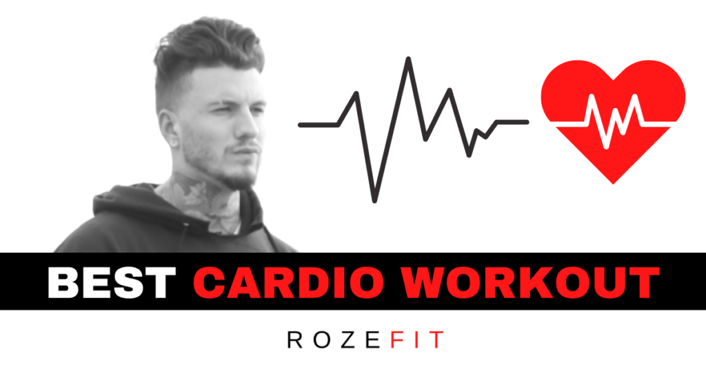 Text that reads "best cardio workout" and a picture of Jakob Roze looking at a heart rate graphic