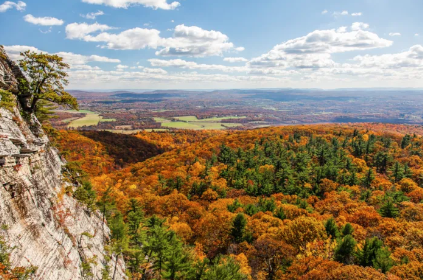 The Shawangunk Mountain Ridge vista displaying the fall foliage.